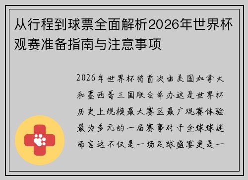 从行程到球票全面解析2026年世界杯观赛准备指南与注意事项